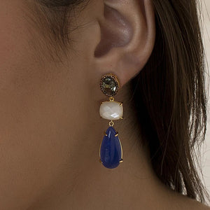 Pendientes largos de plata de ley 925 con baño de oro, danburita e iolita naturales, 45,4mm.