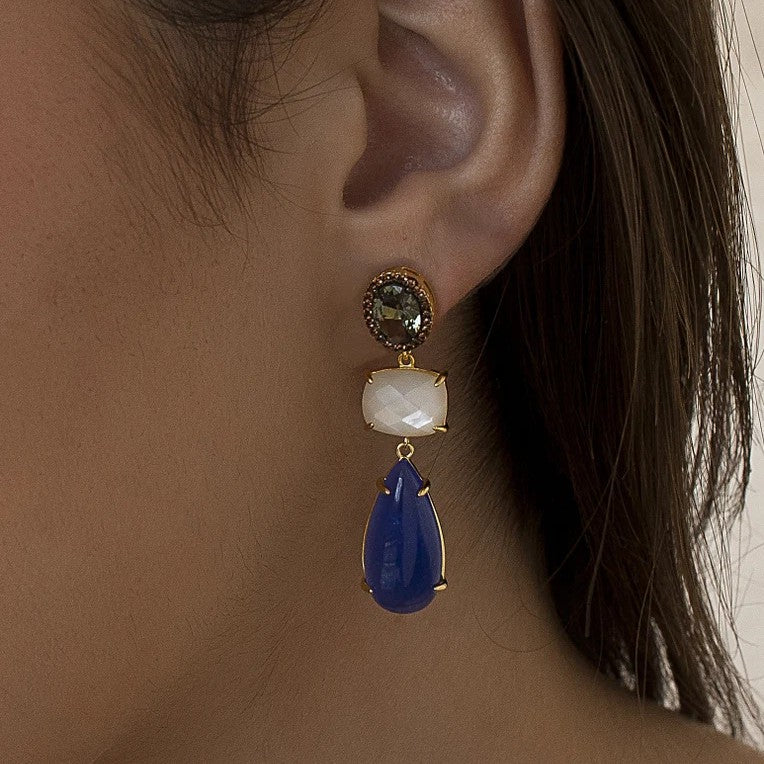 Pendientes largos de plata de ley 925 con baño de oro, danburita e iolita naturales, 45,4mm.