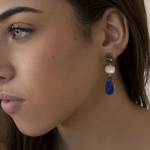 Pendientes largos de plata de ley 925 con baño de oro, danburita e iolita naturales, 45,4mm.