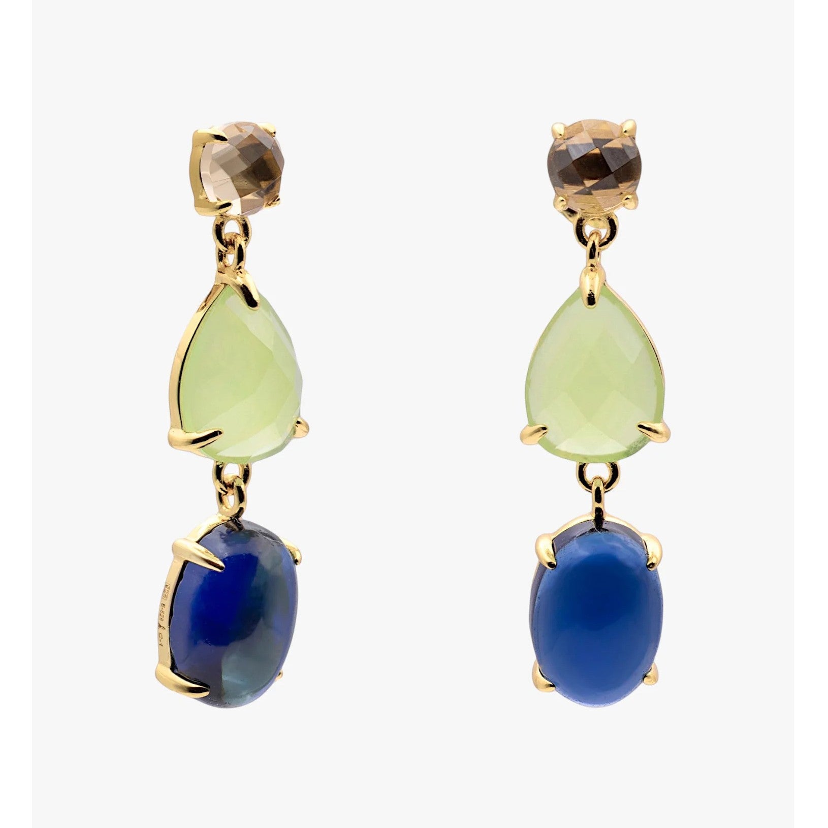 Pendientes largos de plata de ley 925 con baño de oro y ojo de gato azul marino, 30,9mm.