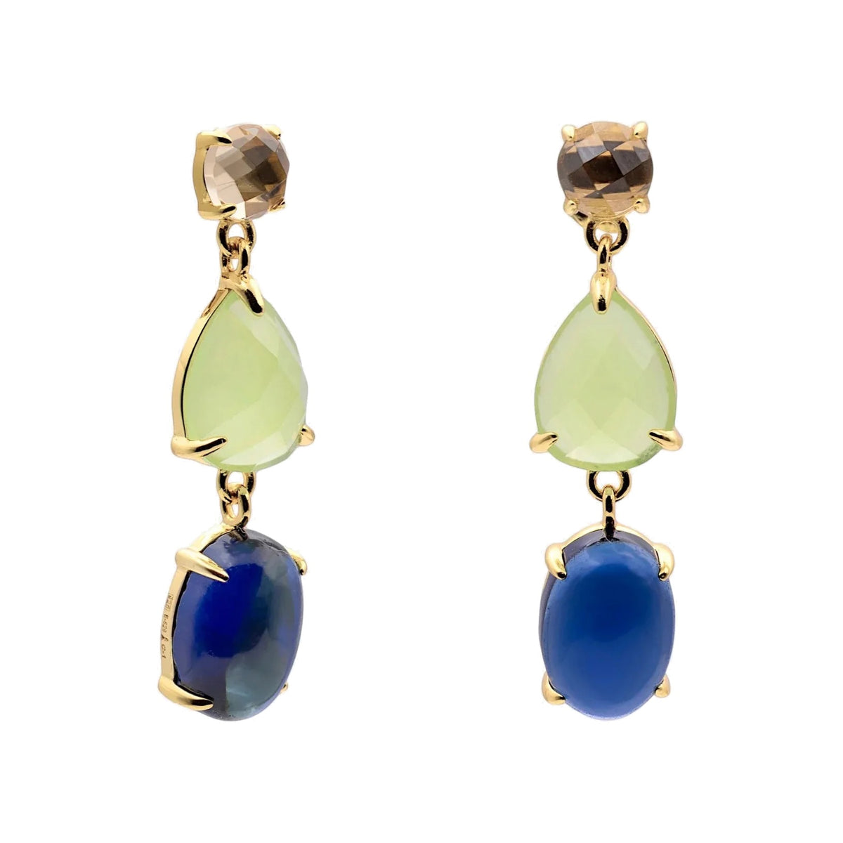 Pendientes largos de plata de ley 925 con baño de oro y ojo de gato azul marino, 30,9mm.