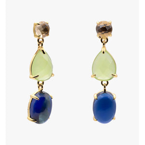 Pendientes largos de plata de ley 925 con baño de oro y ojo de gato azul marino, 30,9mm.