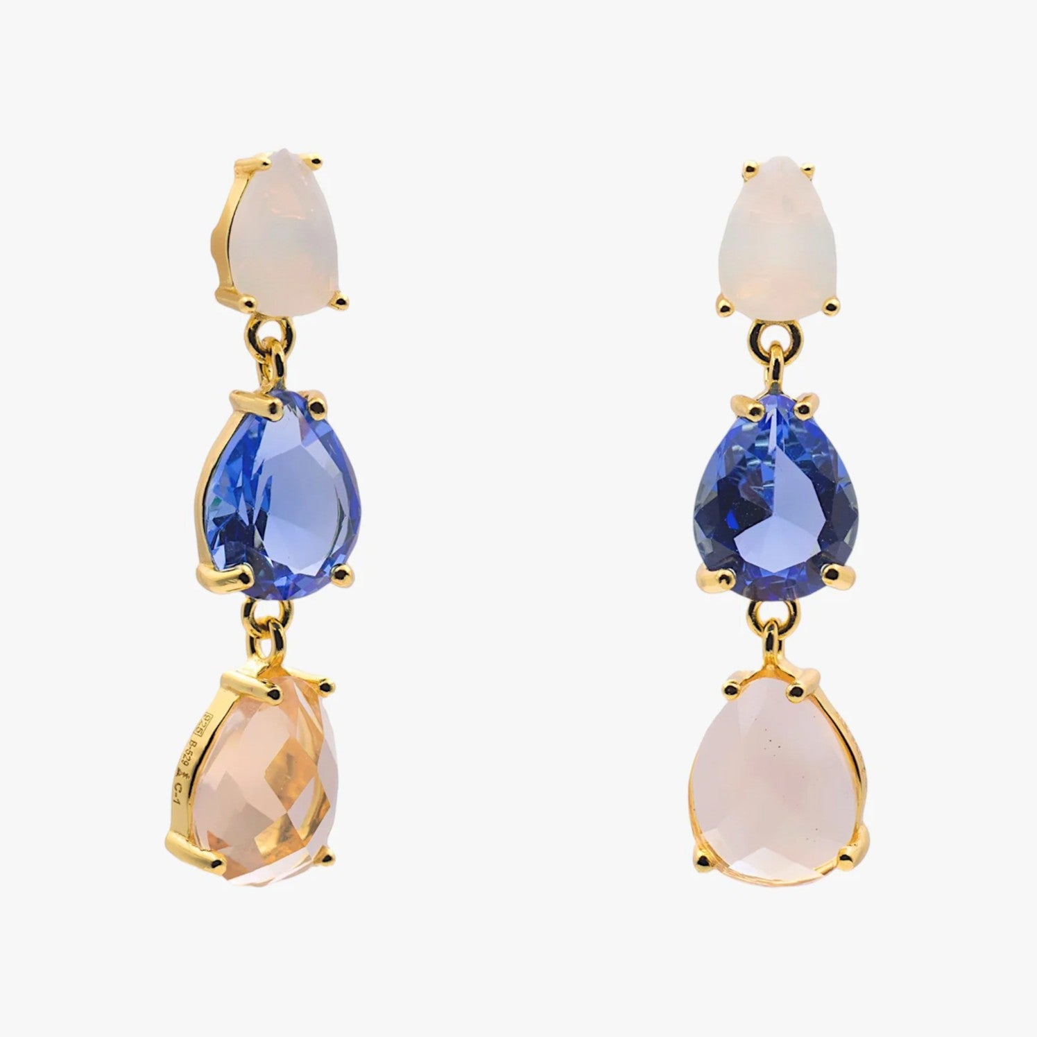 Pendientes largos de plata de ley 925 con baño de oro y piedras multicolor, 30,5mm.