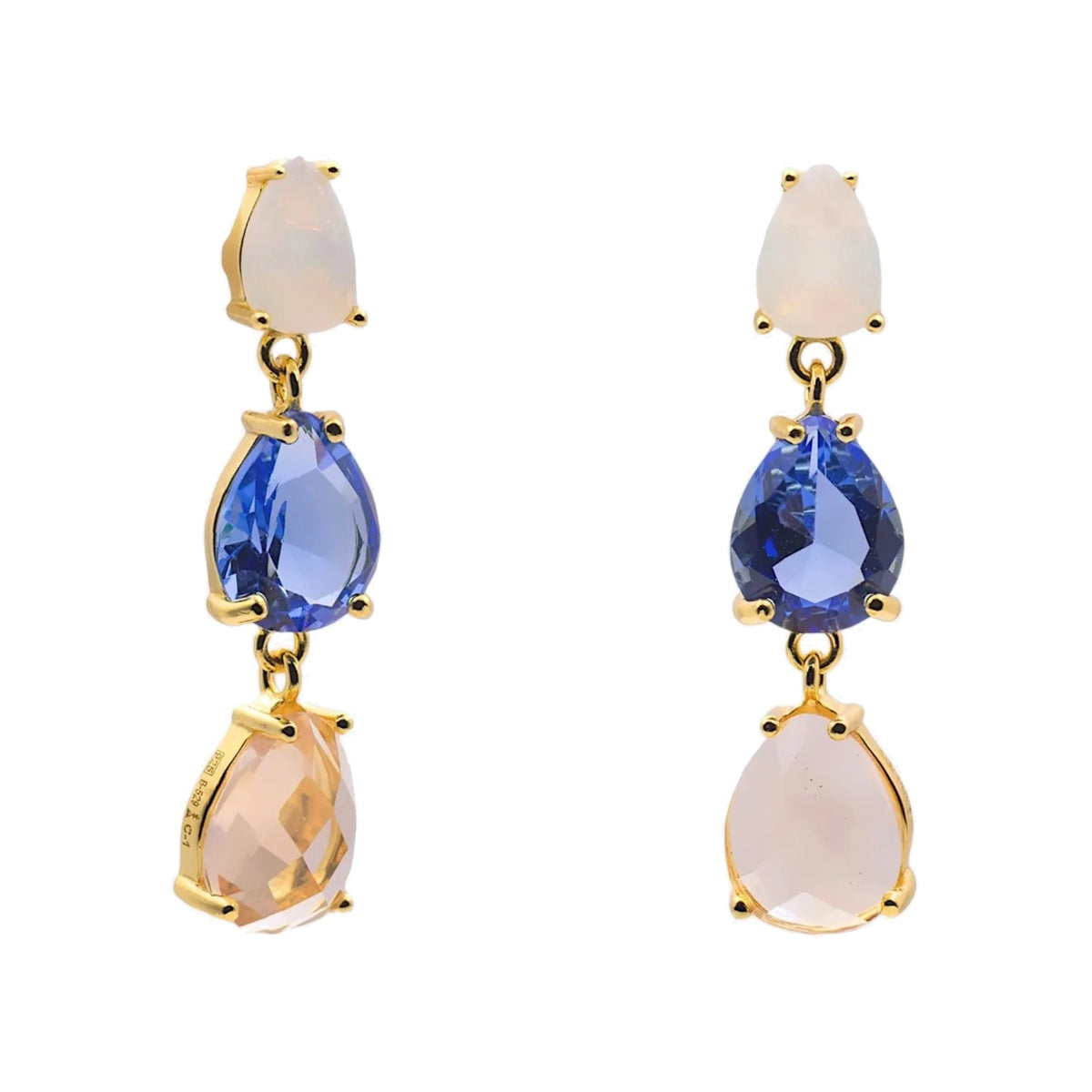 Pendientes largos de plata de ley 925 con baño de oro y piedras multicolor, 30,5mm.