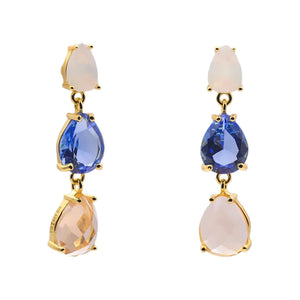 Pendientes largos de plata de ley 925 con baño de oro y piedras multicolor, 30,5mm.