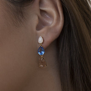 Pendientes largos de plata de ley 925 con baño de oro y piedras multicolor, 30,5mm.