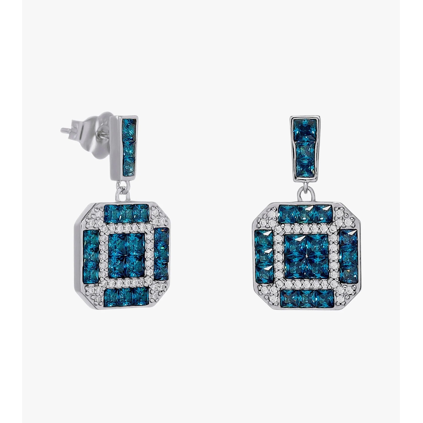 Pendientes colgantes de plata de ley 925 con piedra azul y circonita blanca, 23,02mm.