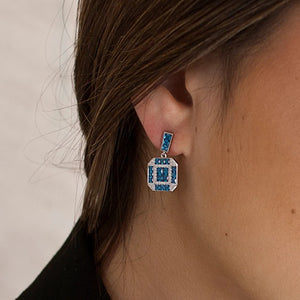Pendientes colgantes de plata de ley 925 con piedra azul y circonita blanca, 23,02mm.