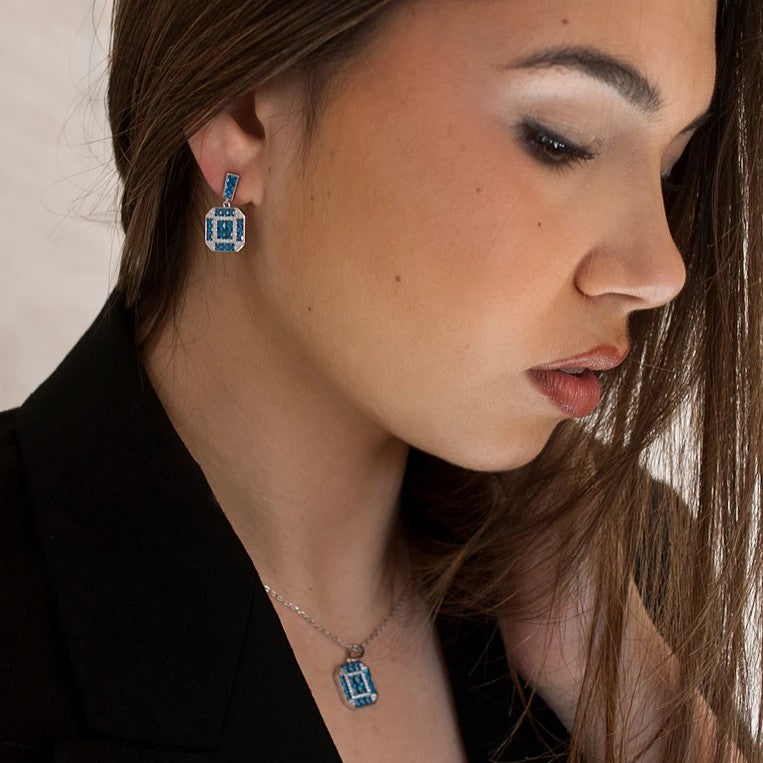 Pendientes colgantes de plata de ley 925 con piedra azul y circonita blanca, 23,02mm.