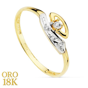 Anillo de oro de ley 18k bicolor para niña de comunión con circonitas y ovalo