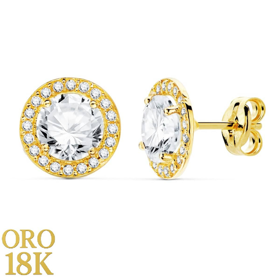 PENDIENTES ORO 18k AMARILLO REDONDOS CIRCONITAS 9 MM CIERRE PRESION