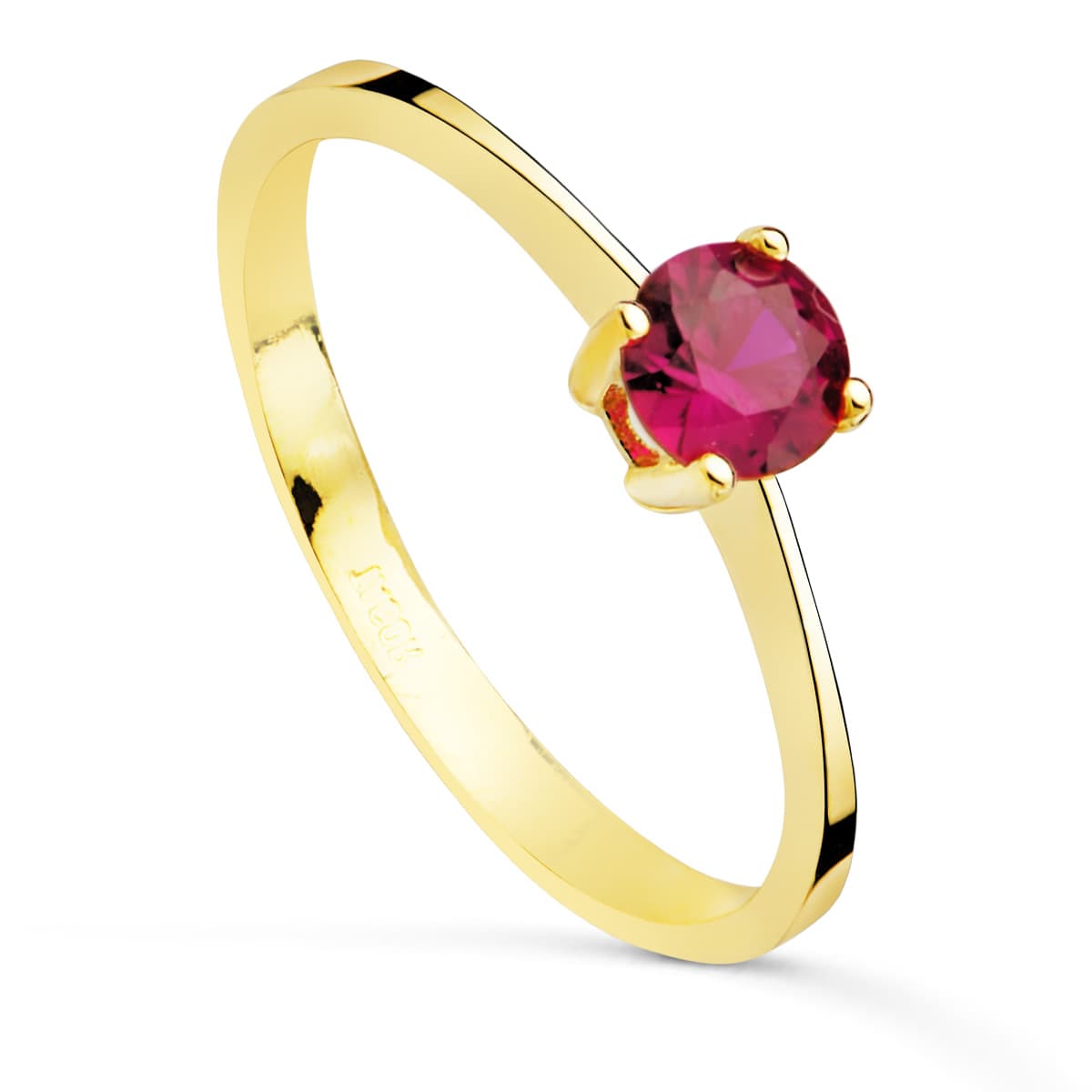 Anillo solitario oro 18k con circonita roja en garras