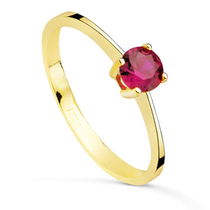 Anillo solitario oro 18k con circonita roja en garras