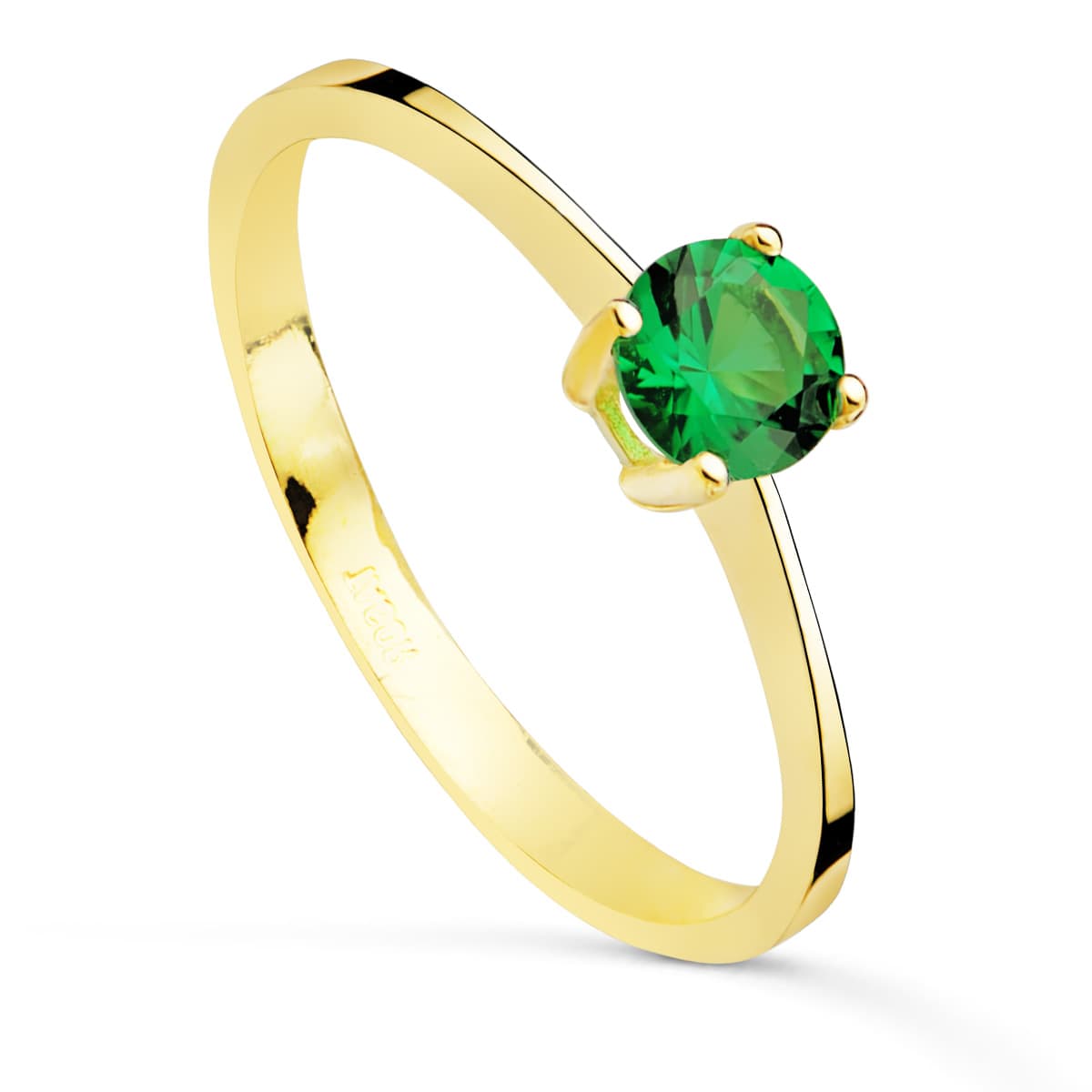 Anillo oro 18k solitario circonita verde, 4 garras