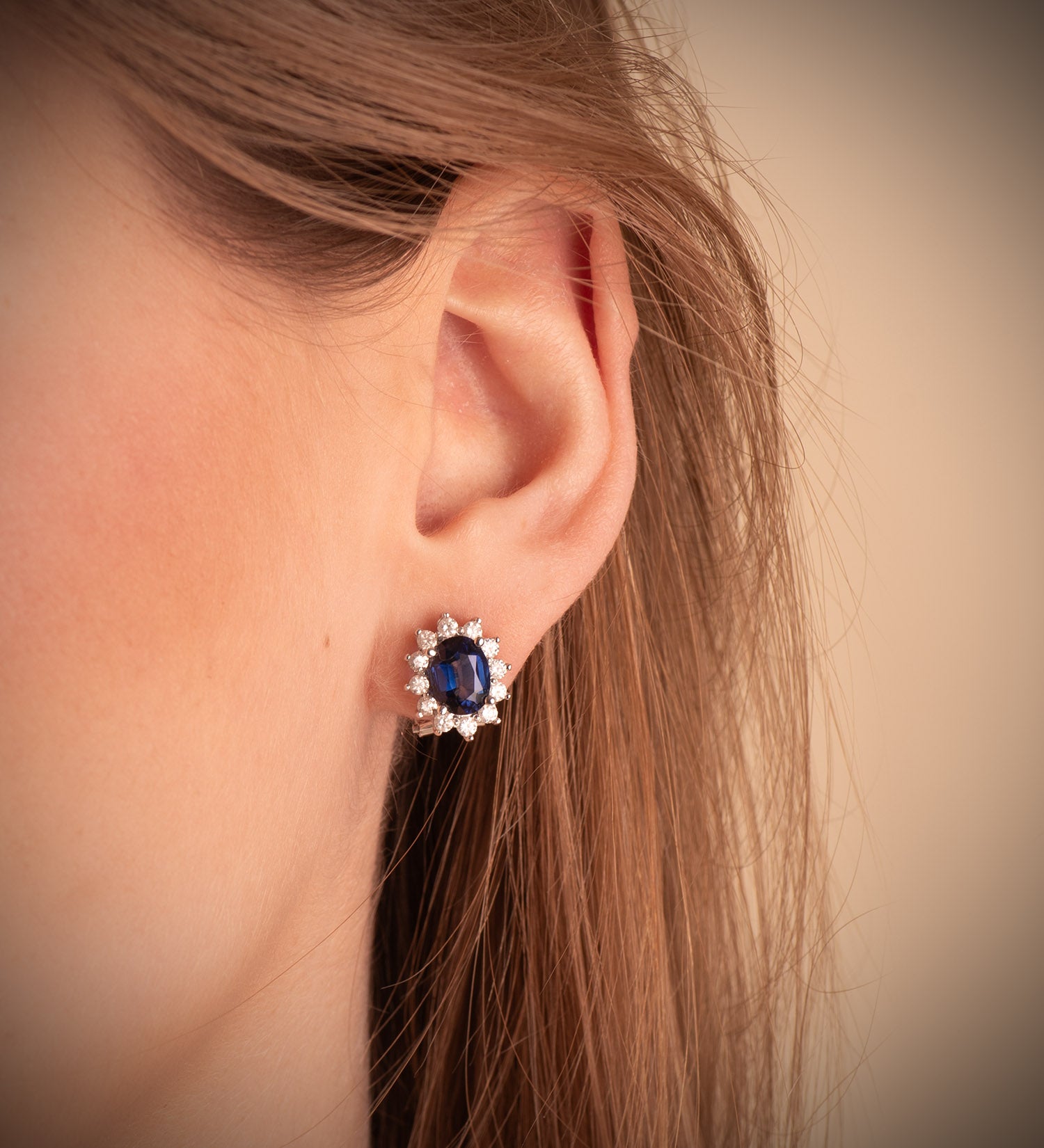 18k gold sapphire omega diamond earrings