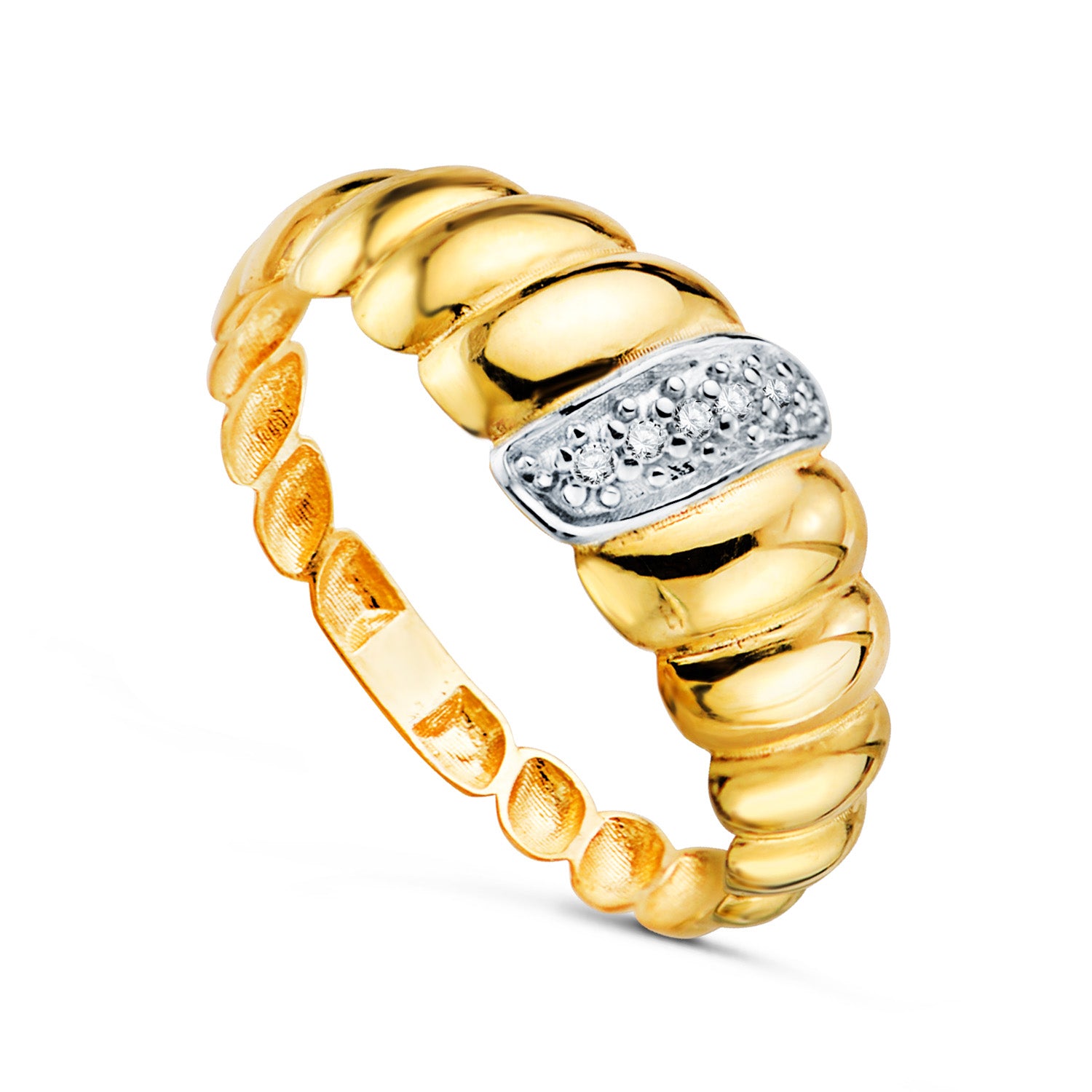 Anillo croissant de gallones con circonitas en oro 18k