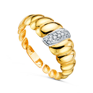 Anillo croissant de gallones con circonitas en oro 18k