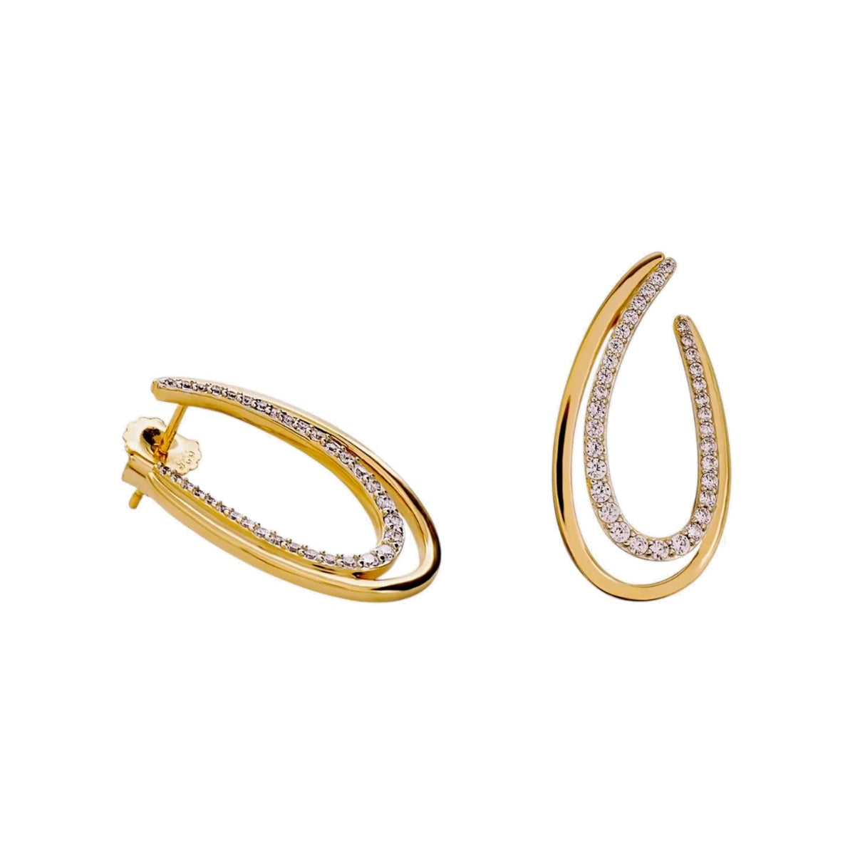 Pendientes de plata de ley 925 con baño de oro, gota abierta y circonitas, 24mm.