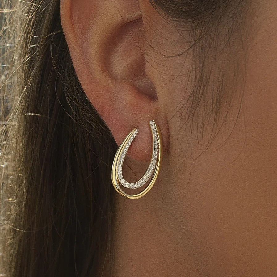 Pendientes de plata de ley 925 con baño de oro, gota abierta y circonitas, 24mm.