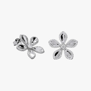 Pendientes de plata de ley 925 con flor de cinco pétalos y circonitas blancas, 19,5mm.