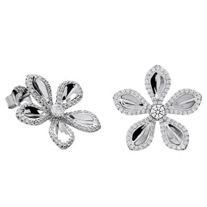 Pendientes de plata de ley 925 con flor de cinco pétalos y circonitas blancas, 19,5mm.
