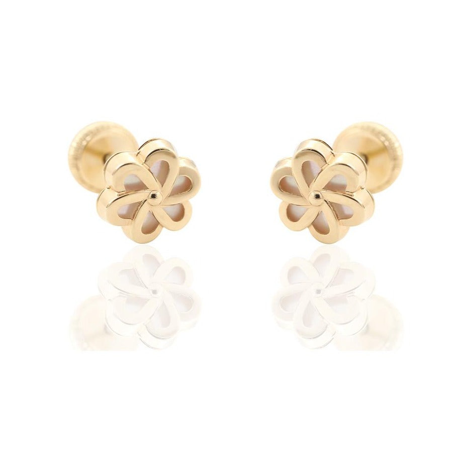 Pendientes de oro amarillo de 9 quilates con forma de flor y nácar