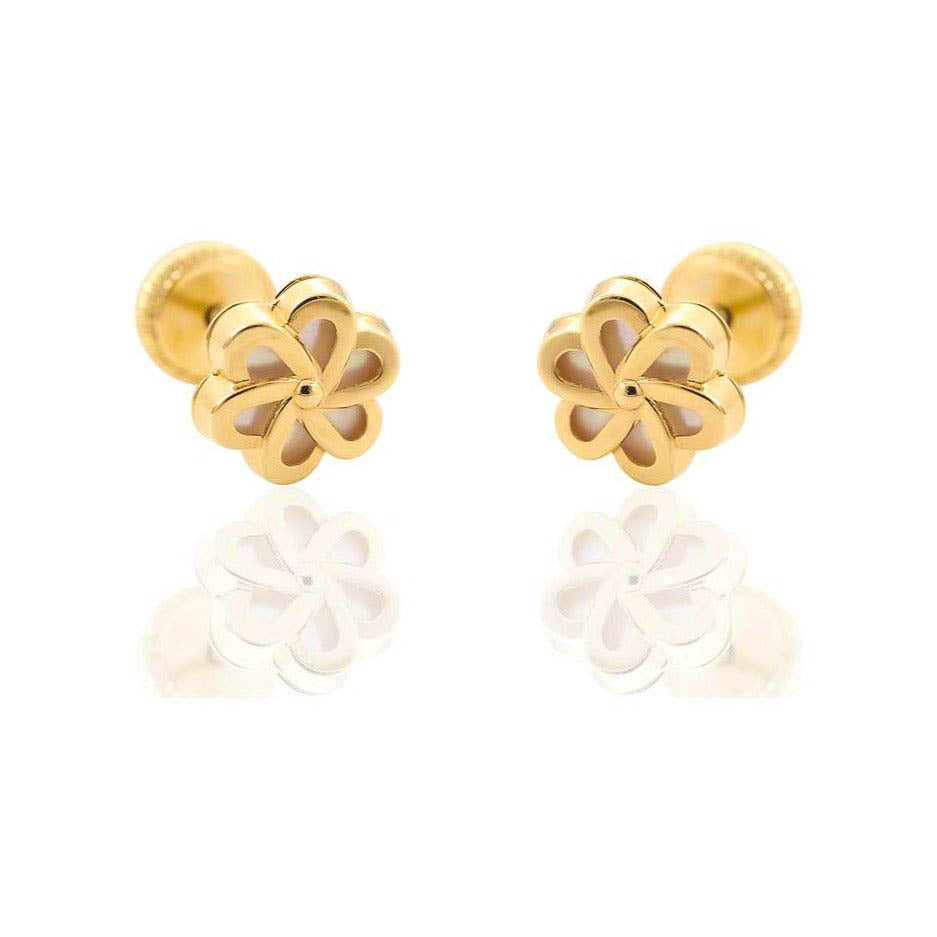 Pendientes de oro amarillo de 9 quilates con forma de flor y nácar