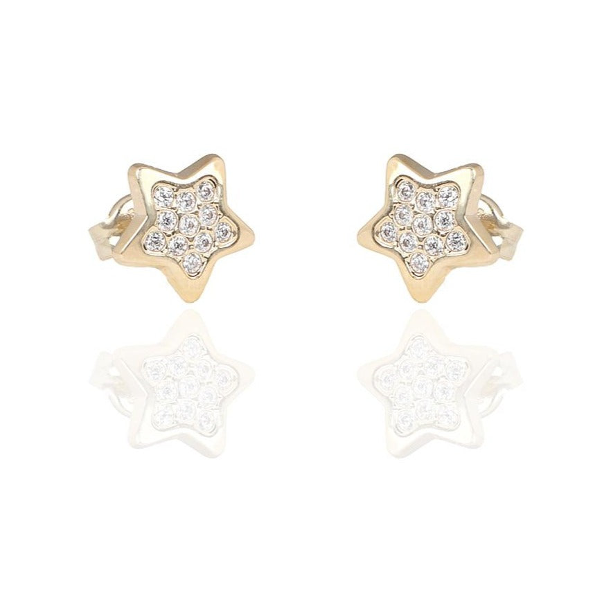 Pendientes de oro amarillo de 9 quilates con forma de estrella y circonitas
