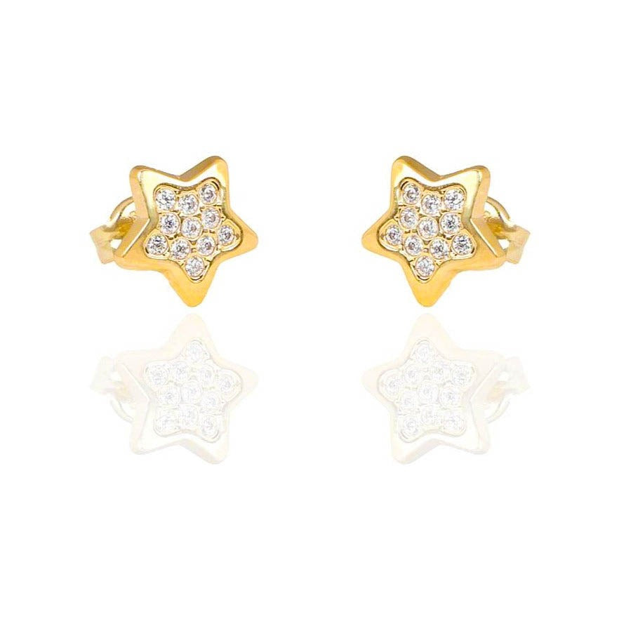 Pendientes de oro amarillo de 9 quilates con forma de estrella y circonitas