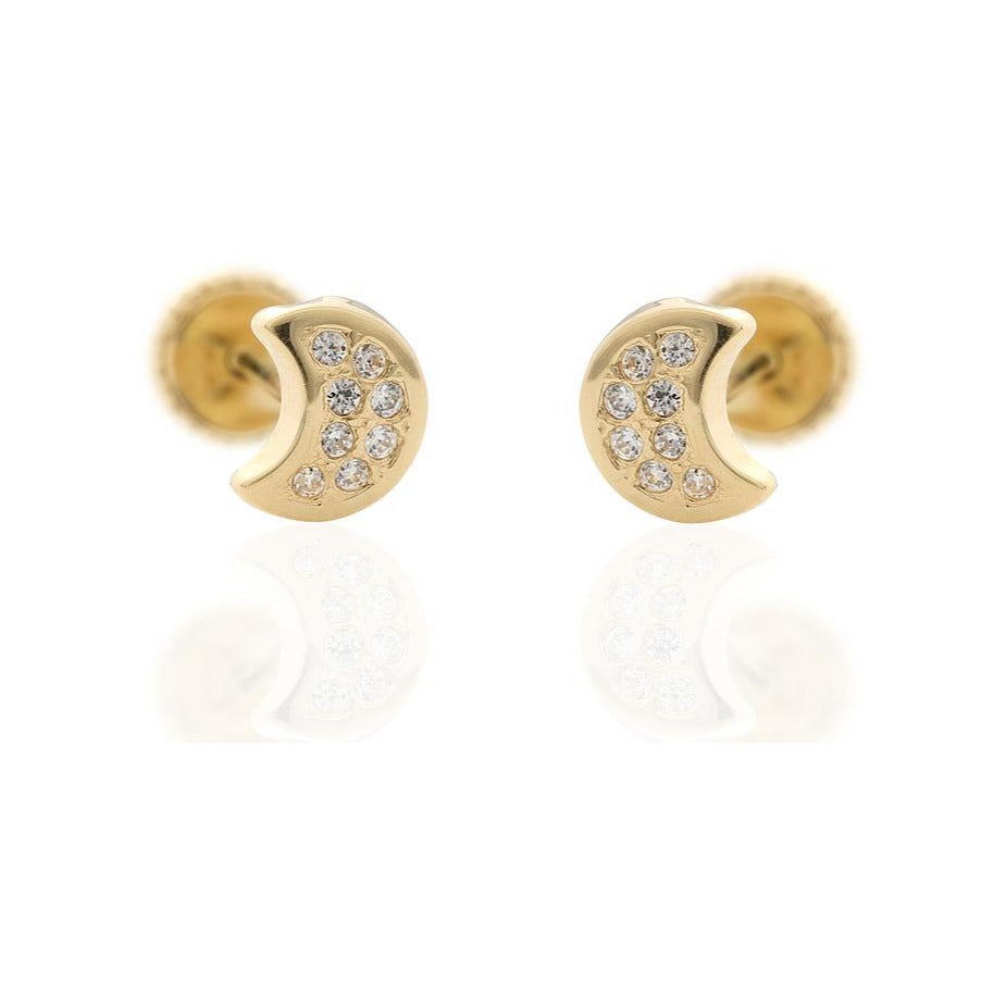 Pendientes de oro amarillo de 9 quilates con forma de luna y circonitas