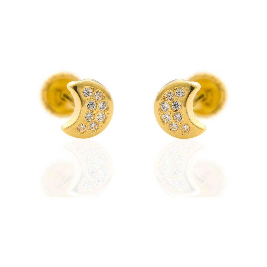 Pendientes de oro amarillo de 9 quilates con forma de luna y circonitas