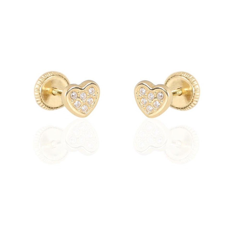 Pendientes de oro amarillo de 9 quilates con forma de corazón y circonitas