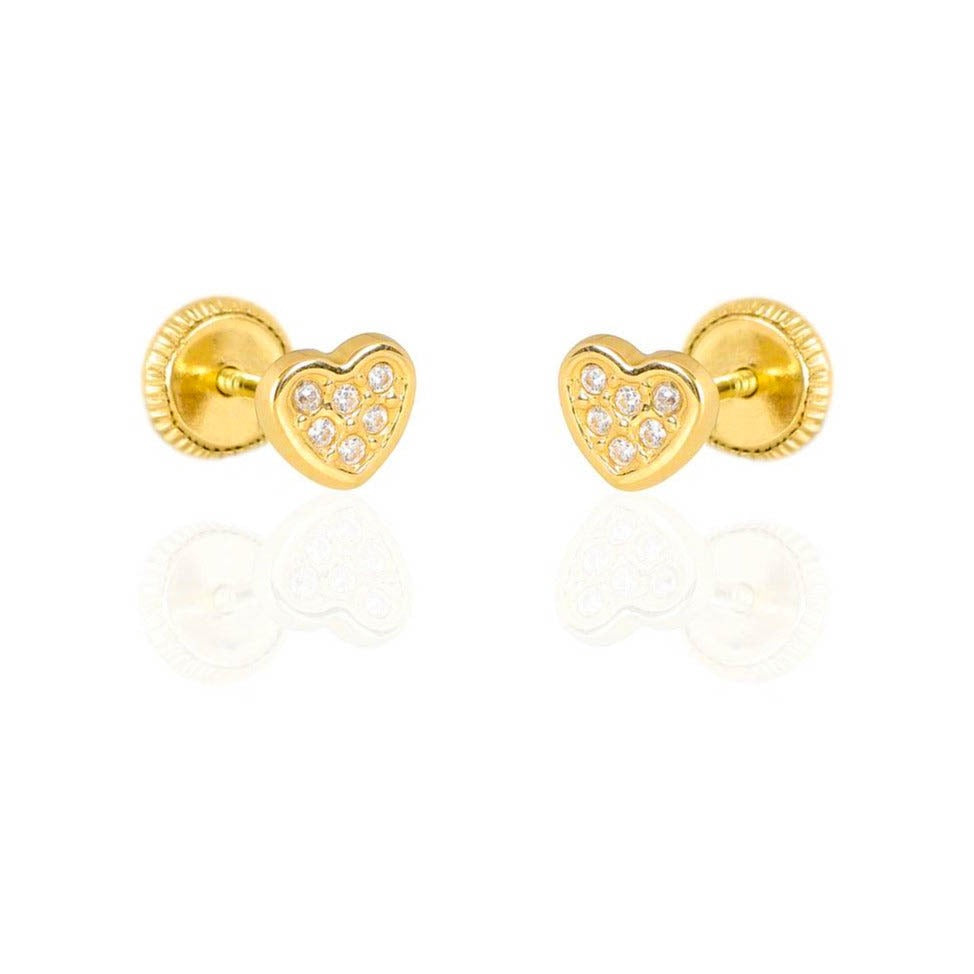 Pendientes de oro amarillo de 9 quilates con forma de corazón y circonitas