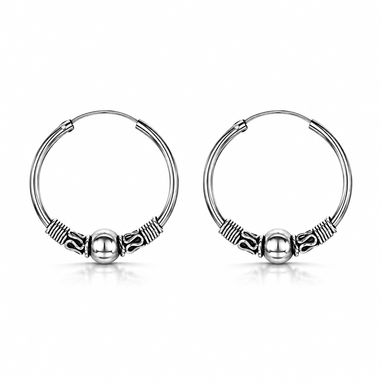 Aros bali de plata de ley 925 con motivo grabado de 20 mm de diámetro