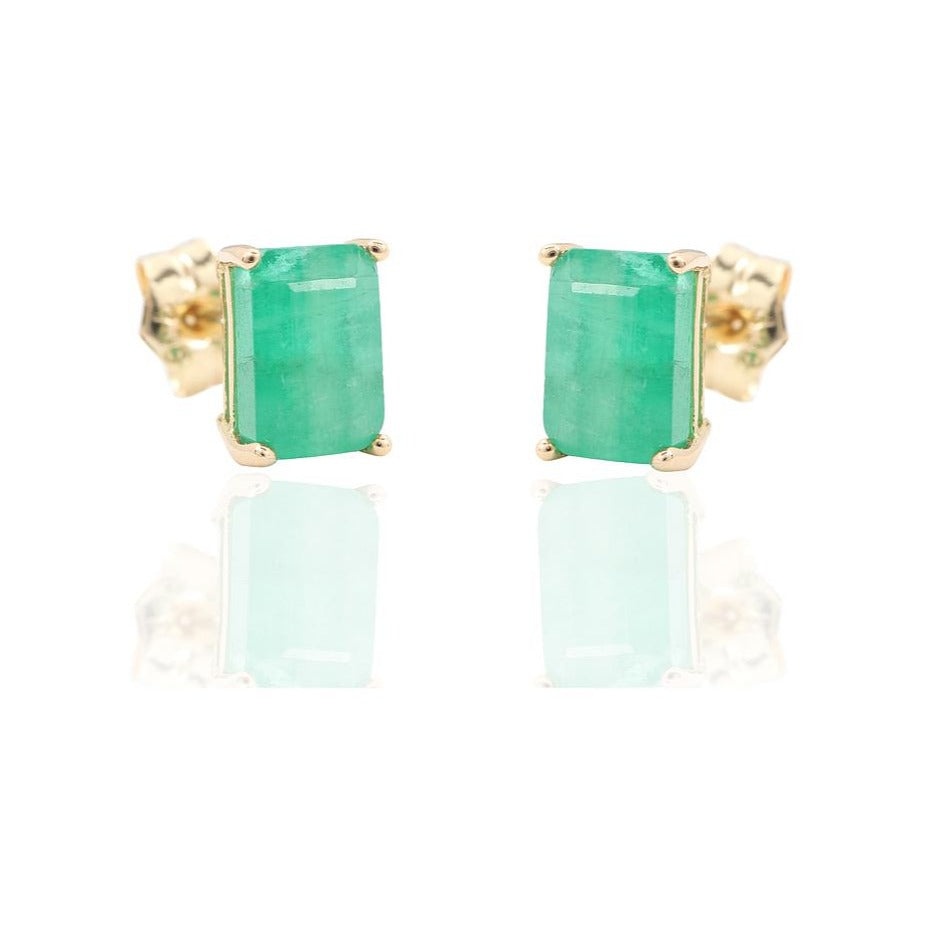 Pendientes de oro amarillo de 18 quilates con esmeralda fina baguette