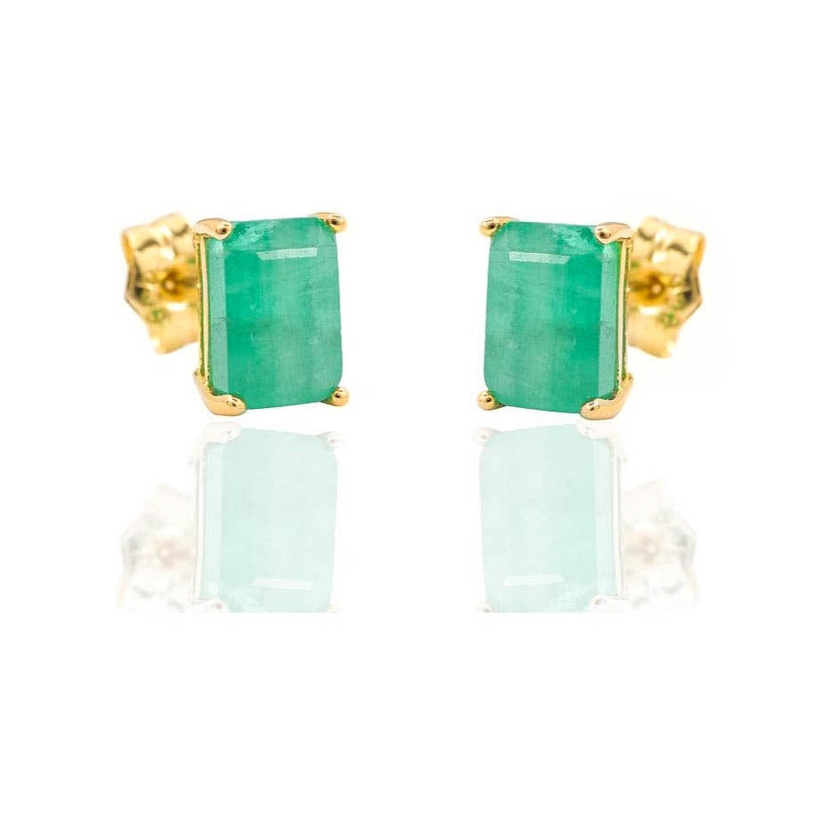 Pendientes de oro amarillo de 18 quilates con esmeralda fina baguette