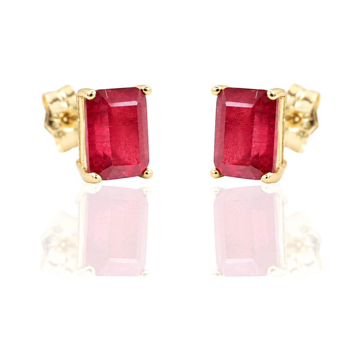 Pendientes de oro amarillo de 18 quilates con rubí fino baguette