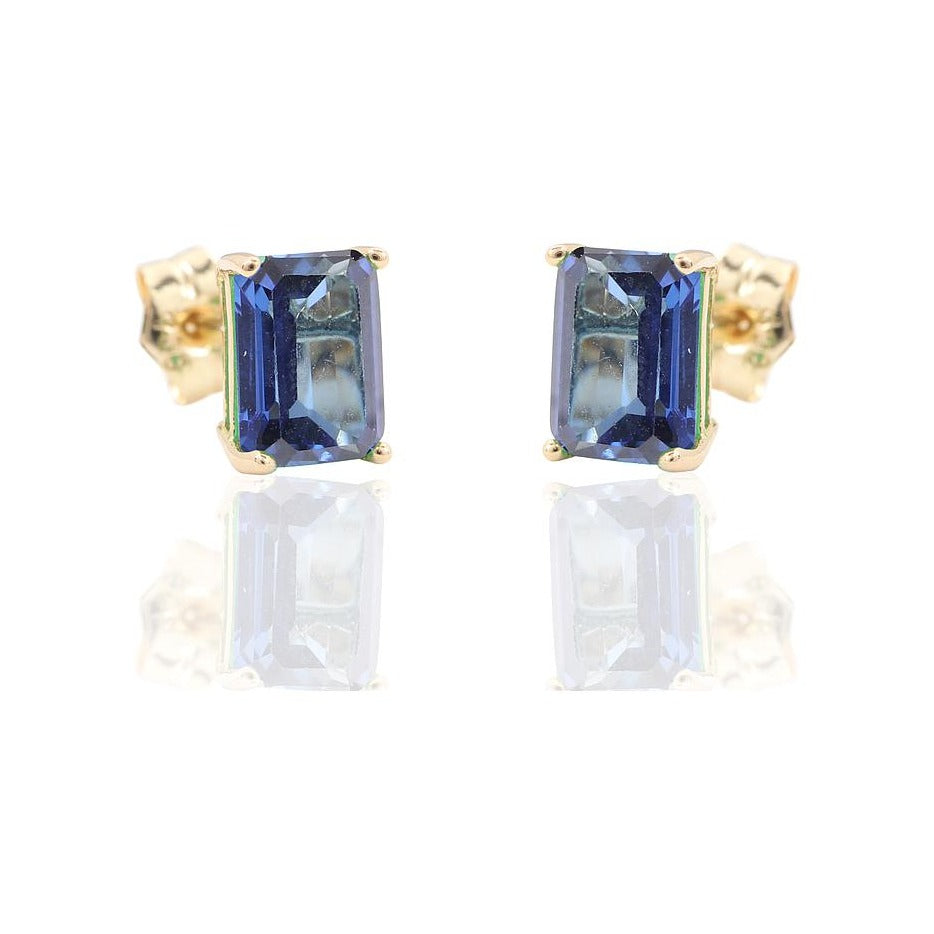 Pendientes de oro amarillo de 18 quilates con zafiro fino baguette