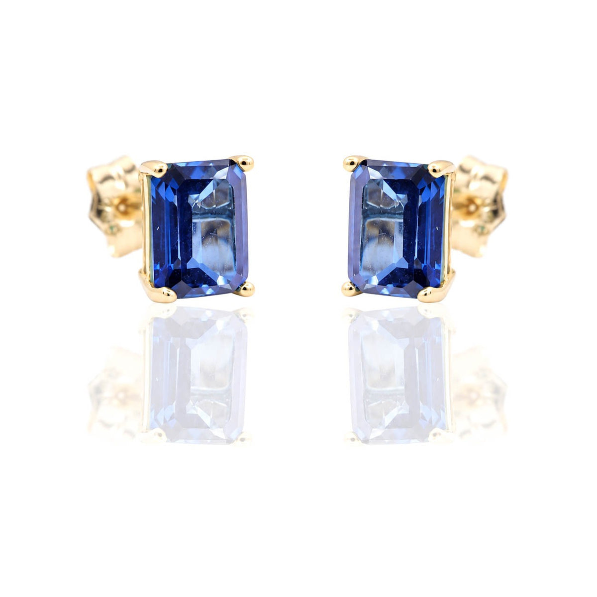 Pendientes de oro amarillo de 18 quilates con zafiro fino baguette
