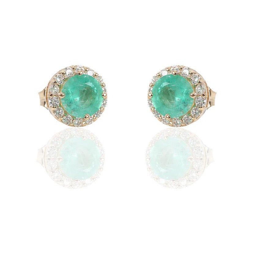 Pendientes de oro amarillo de 18 quilates con orla de brillantes y esmeralda