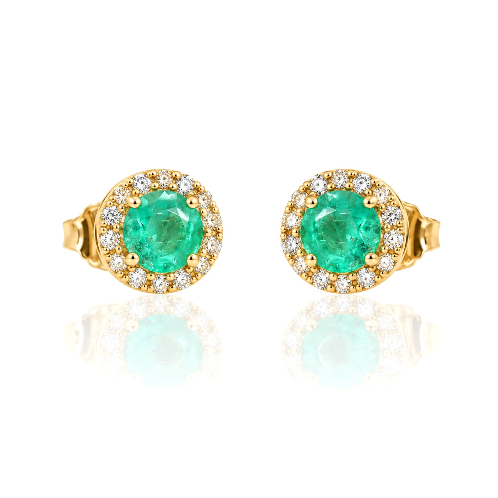 Pendientes de oro amarillo de 18 quilates con orla de brillantes y esmeralda