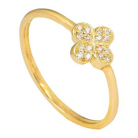 Sortija de comunión de oro amarillo de 9 quilates con flor de pavé en circonitas