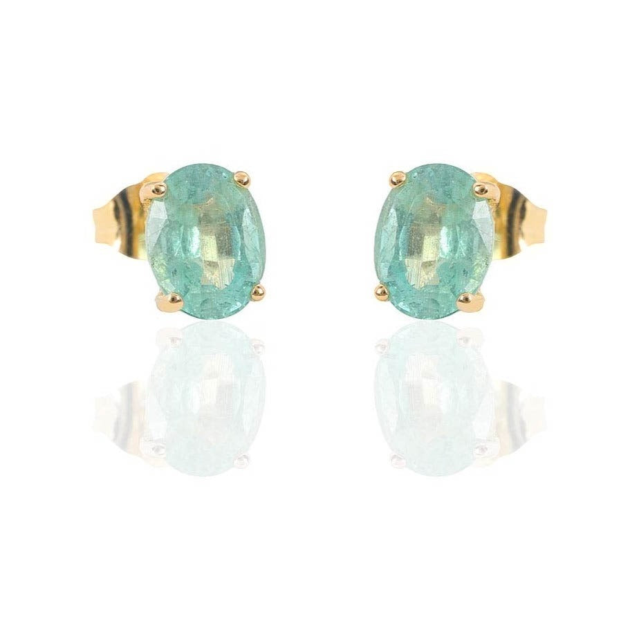Pendientes de oro amarillo de 18 quilates con esmeralda fina oval