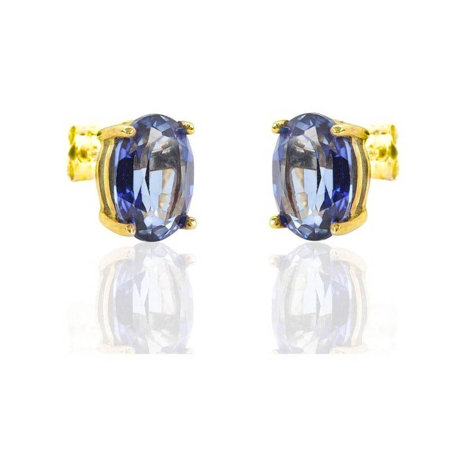 Pendientes de oro amarillo de 18 quilates con zafiro oval
