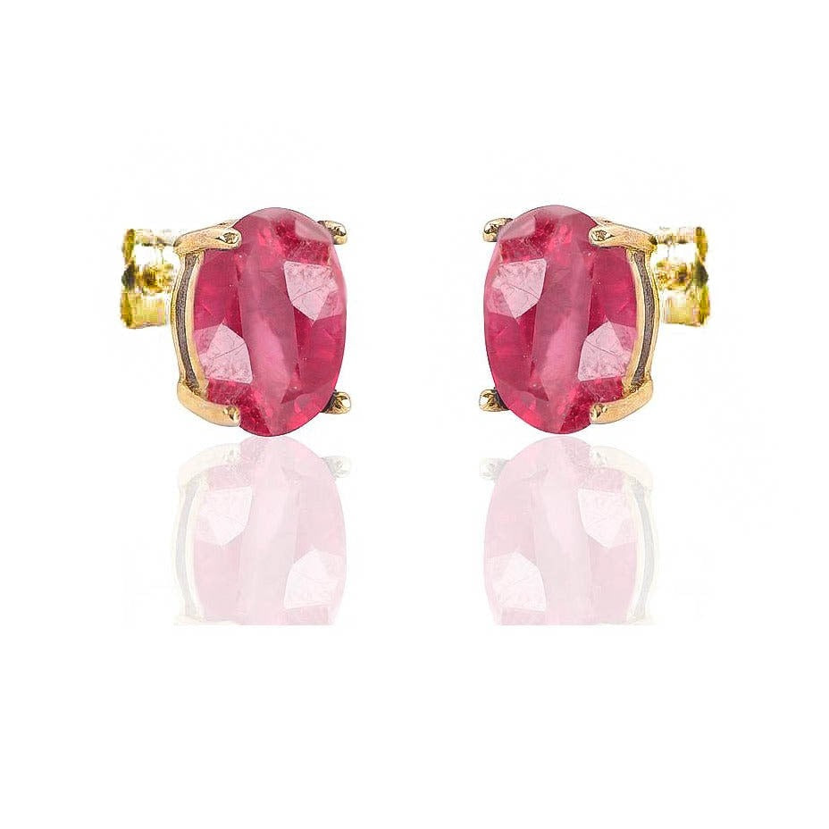 Pendientes de oro amarillo de 18 quilates con rubí fino oval