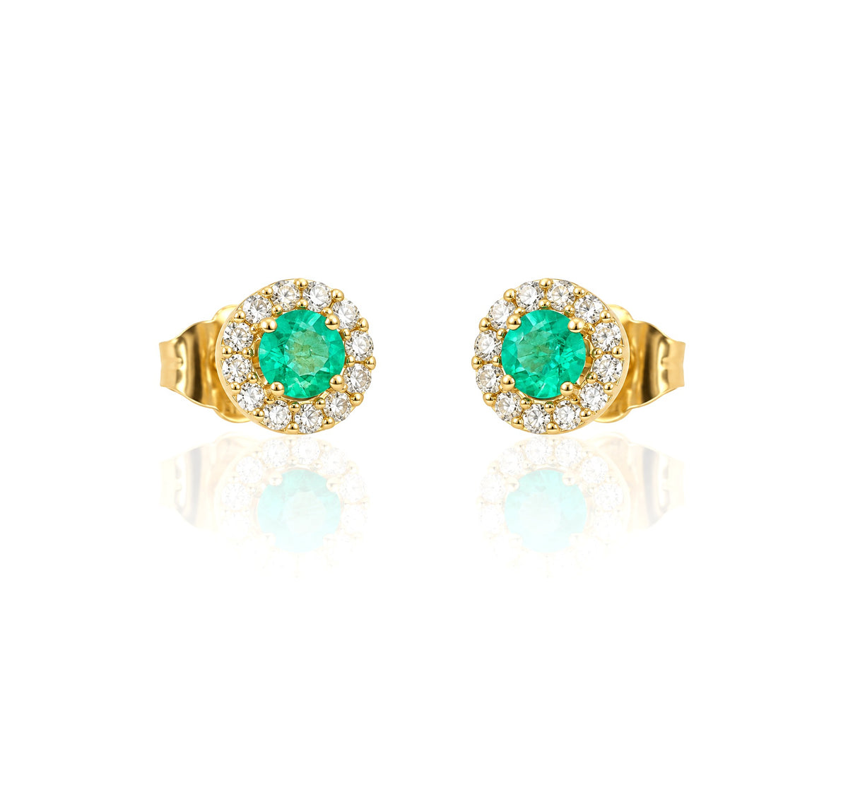 Pendientes de oro amarillo de 18 quilates con orla de circonitas y esmeralda fina