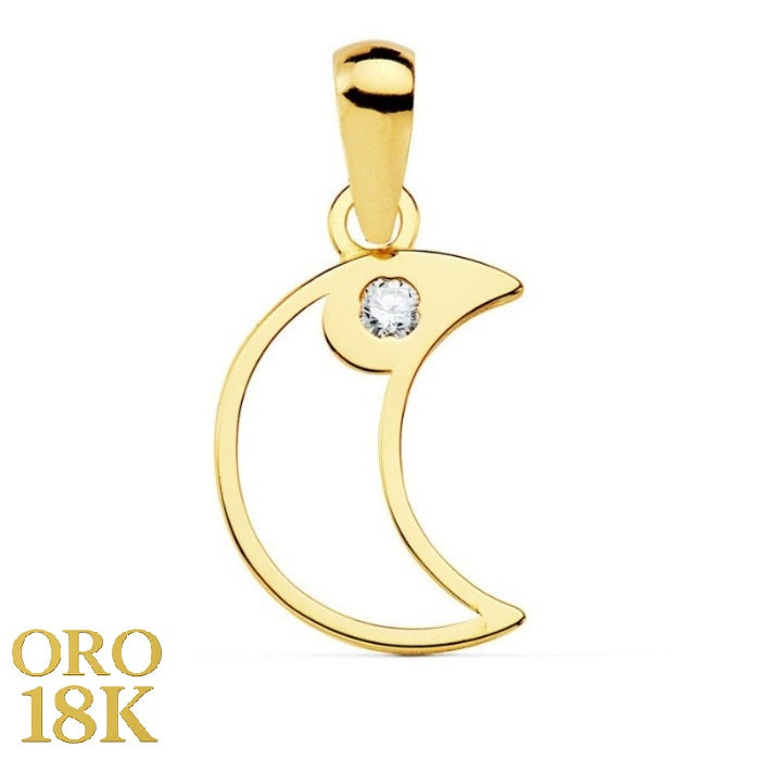 Colgante oro de primera ley 18k en forma de luna