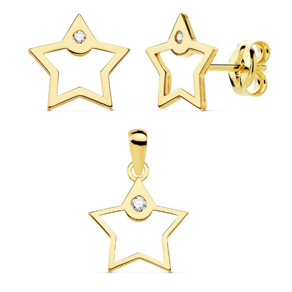 Conjunto de oro 18k en forma de estrella calada con circonita