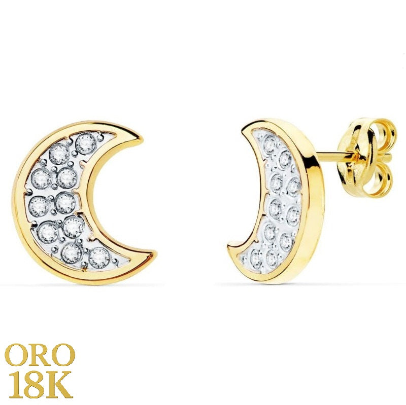 Pendientes de oro en forma de lunas con circonitas 18k