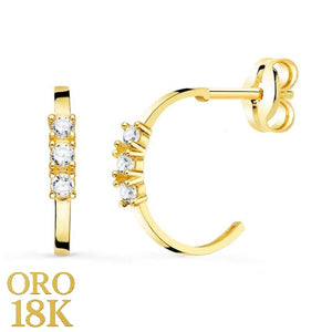 Pendientes oro 18k medio aro pequeño circonita -